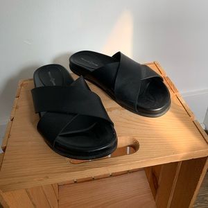Black leather sandals